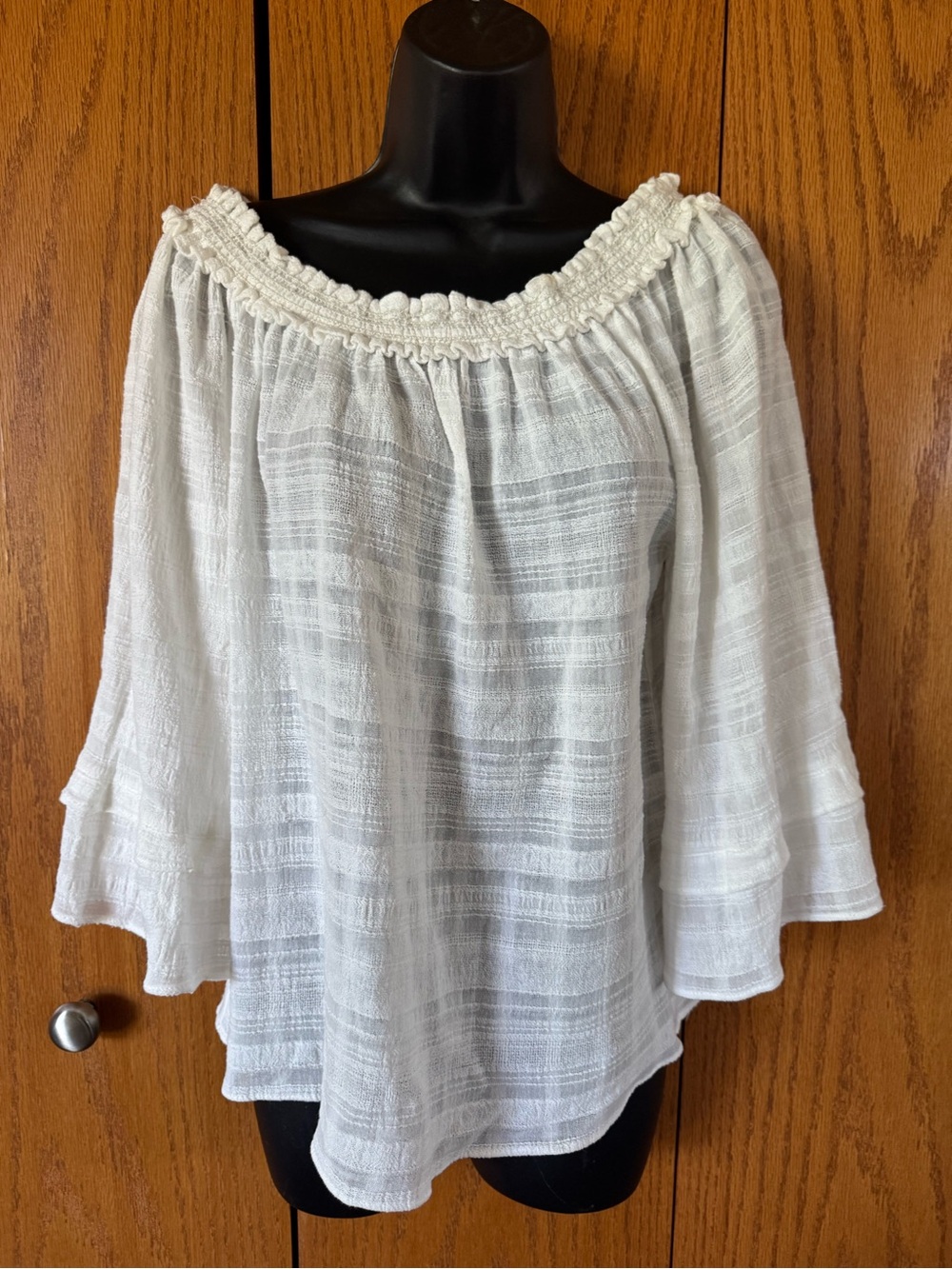 Max Studio White Off-Shoulder Gauze Blouse